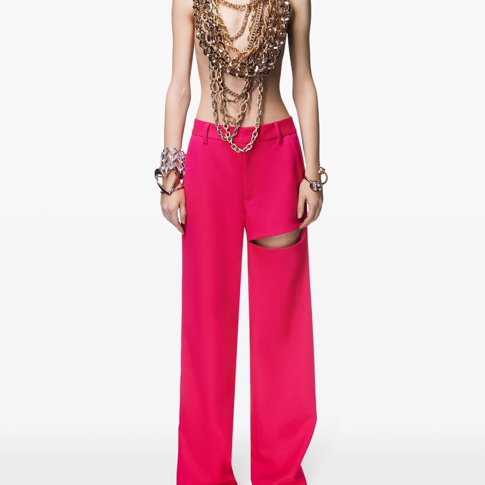 Area Asymmetric Slit Pink Cut-Out Pants